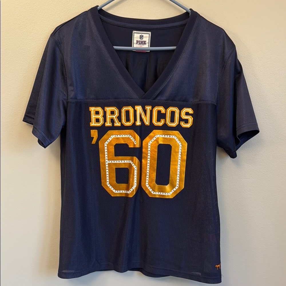 PINK Victoria's Secret Blue and Orange Graphic Jersey